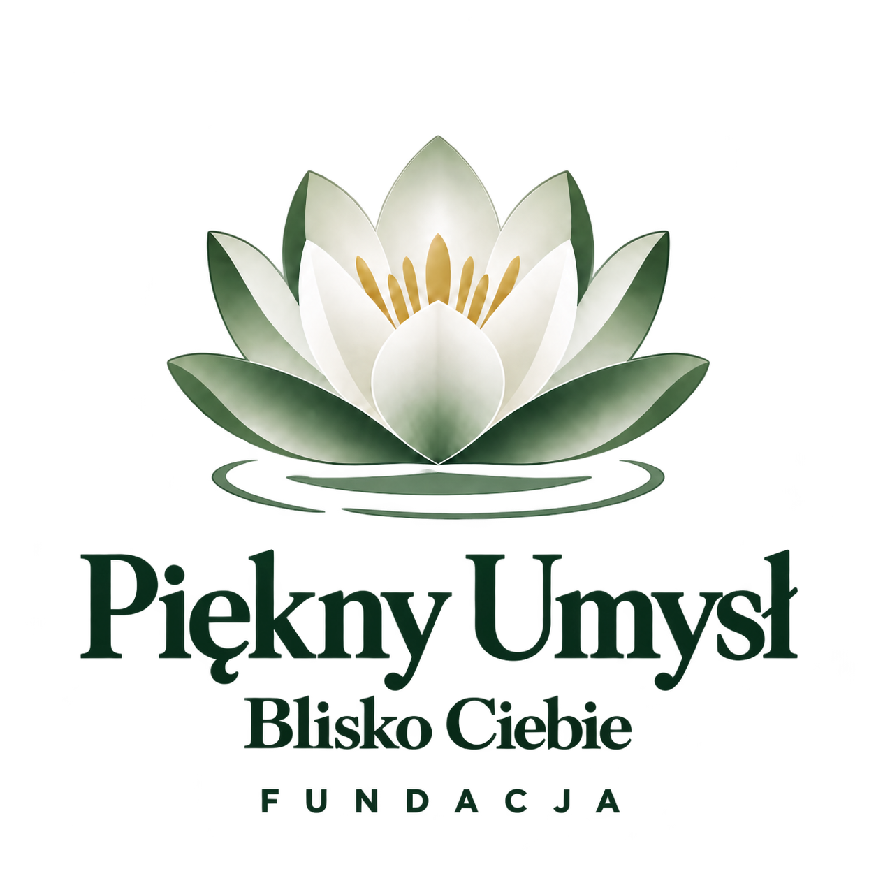 Fundacja Piękny Umysł - Blisko Ciebie. Logo z białą lilią wodną.